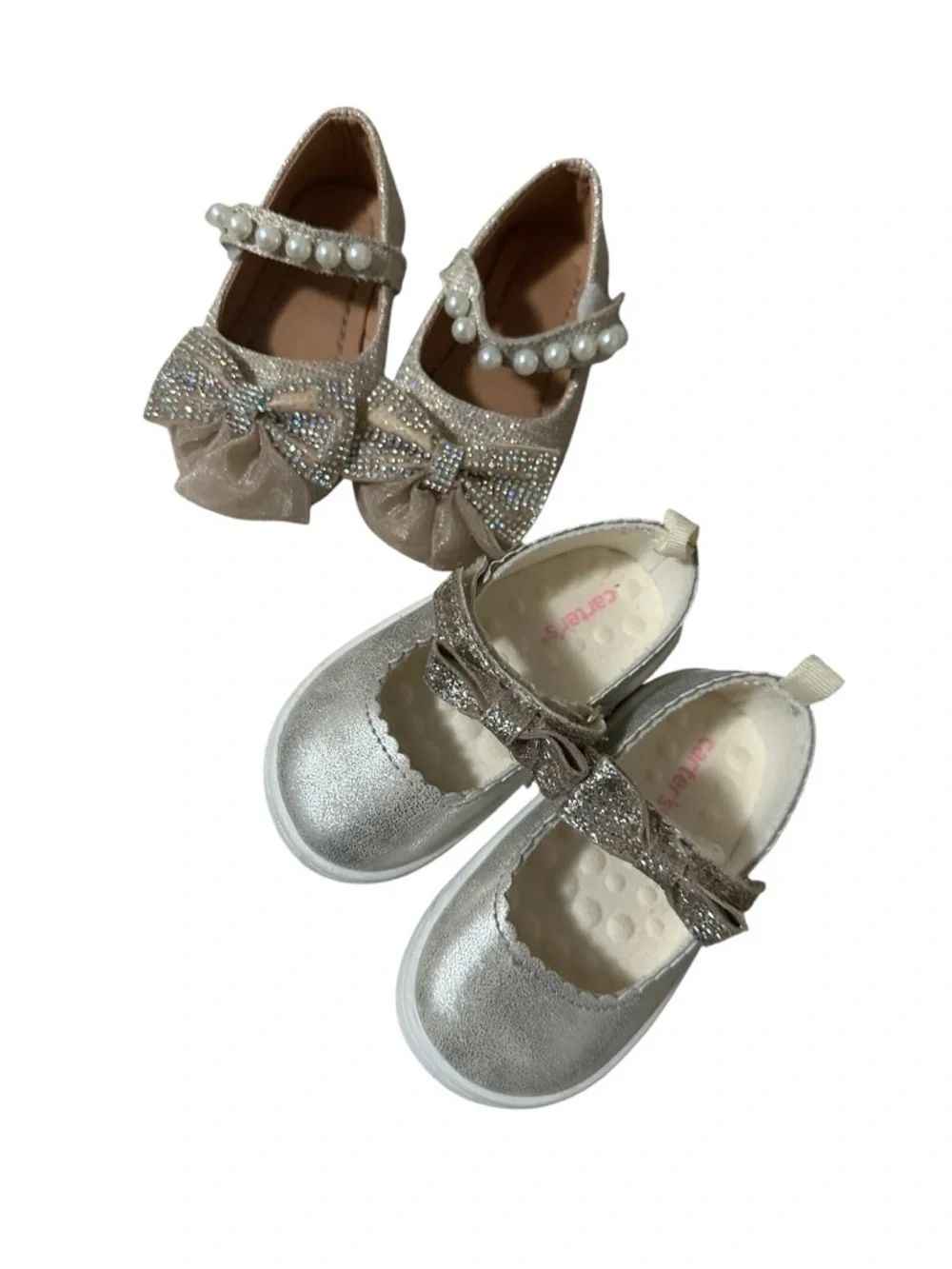 Girls Sparkle Pearl Strap Dress Shoes - Gold (2 Pairs)
